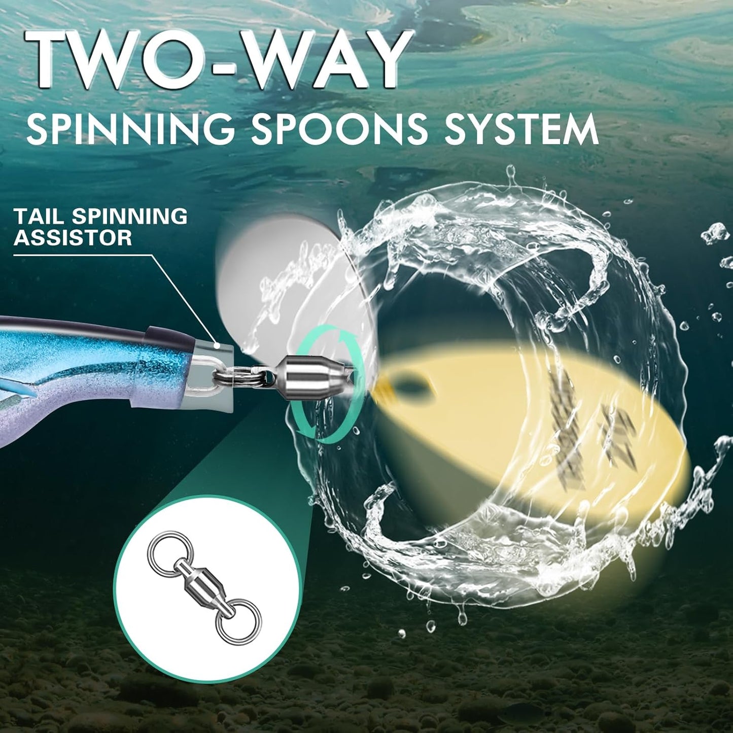 TRUSCEND Fishing Spinners with Unique Double Spoons, Nano-Plated Rooster Tail Fishing Lures with Copper Body & Blade, Great Action Blade Bait for Bass Trout Walleye, Freshwater Ice Fishing Jigs
