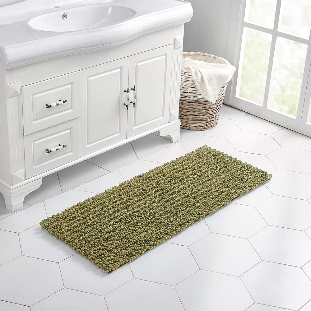 Walensee Bathroom Rug Non Slip Bath Mat (24x17 Inch Blush) Water Absorbent Super Soft Shaggy Chenille Machine Washable Dry Extra Thick Perfect Absorbant Best Small Plush Carpet for Shower Floor