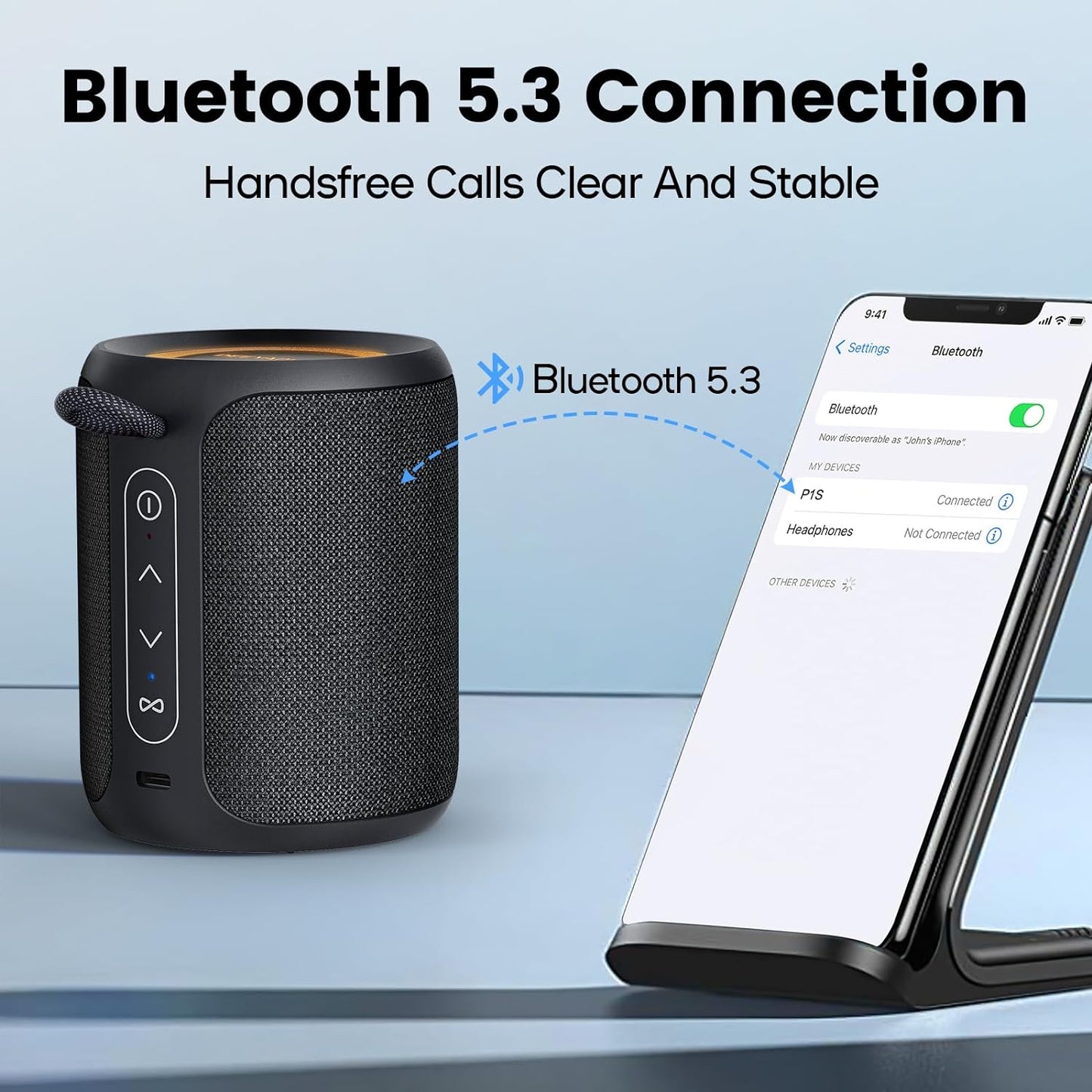 Deeyaple Portable Bluetooth Speaker, IP67 Waterproof Mini Bluetooth Speaker Wireless V5.3 with Stereo Sound,All Day,TWS Pairing,LED Light,Gift for him/her (Black)