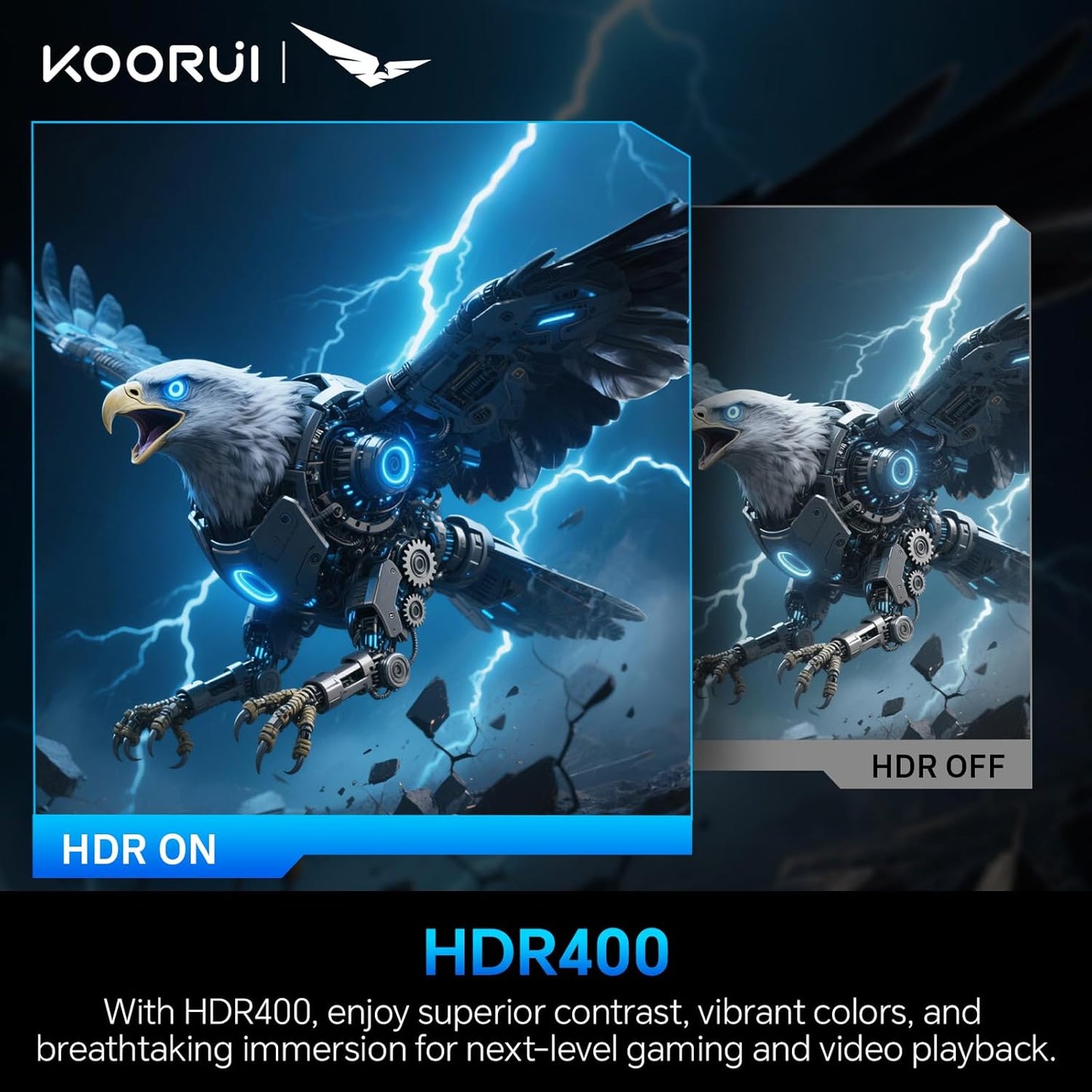 KOORUI Monitor 27 inch QHD 2K Fast IPS Gaming Monitor, 200Hz 1ms, HDR400,95% DCI-P3,Adaptive Sync,Tilt Pivot Swivel Vertical Height Adjustable,HDMI 2.0 &DP 1.4 Ports, G2722P, Black