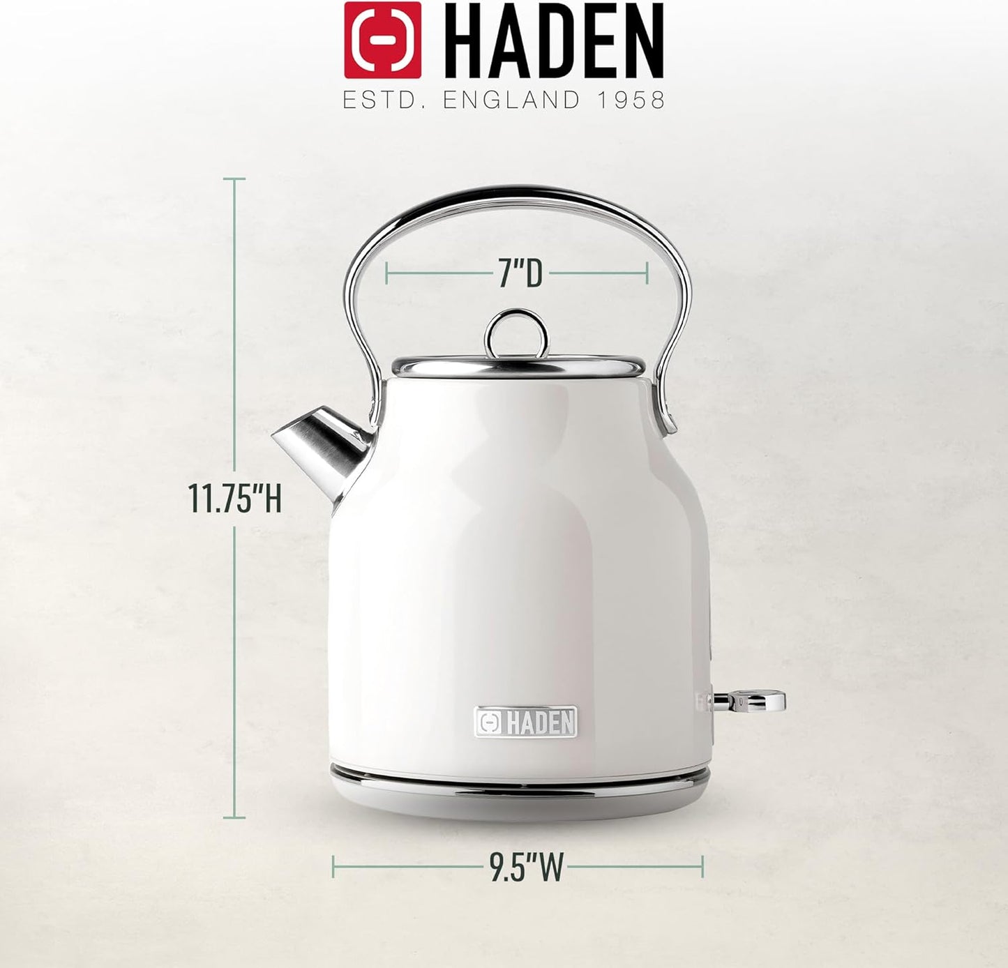 Haden 75041 Heritage 1.7 Liter (7 Cup) Stainless Steel Electric Kettle with Auto Shut-Off and Boil Dry Protection, Black/Copper