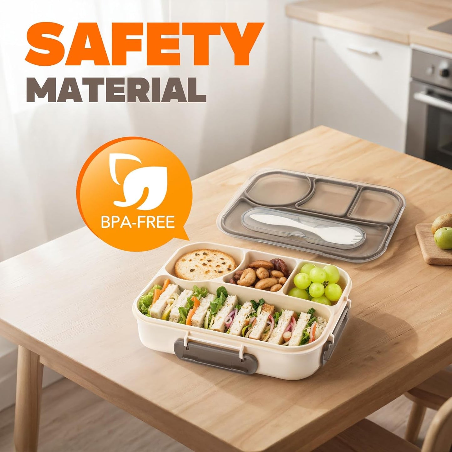 Bento Box Adult Lunch Box with 4-Compartment Leakproof Lunch Containers Microwave and Dishwasher Safe Bento Box with Spoon