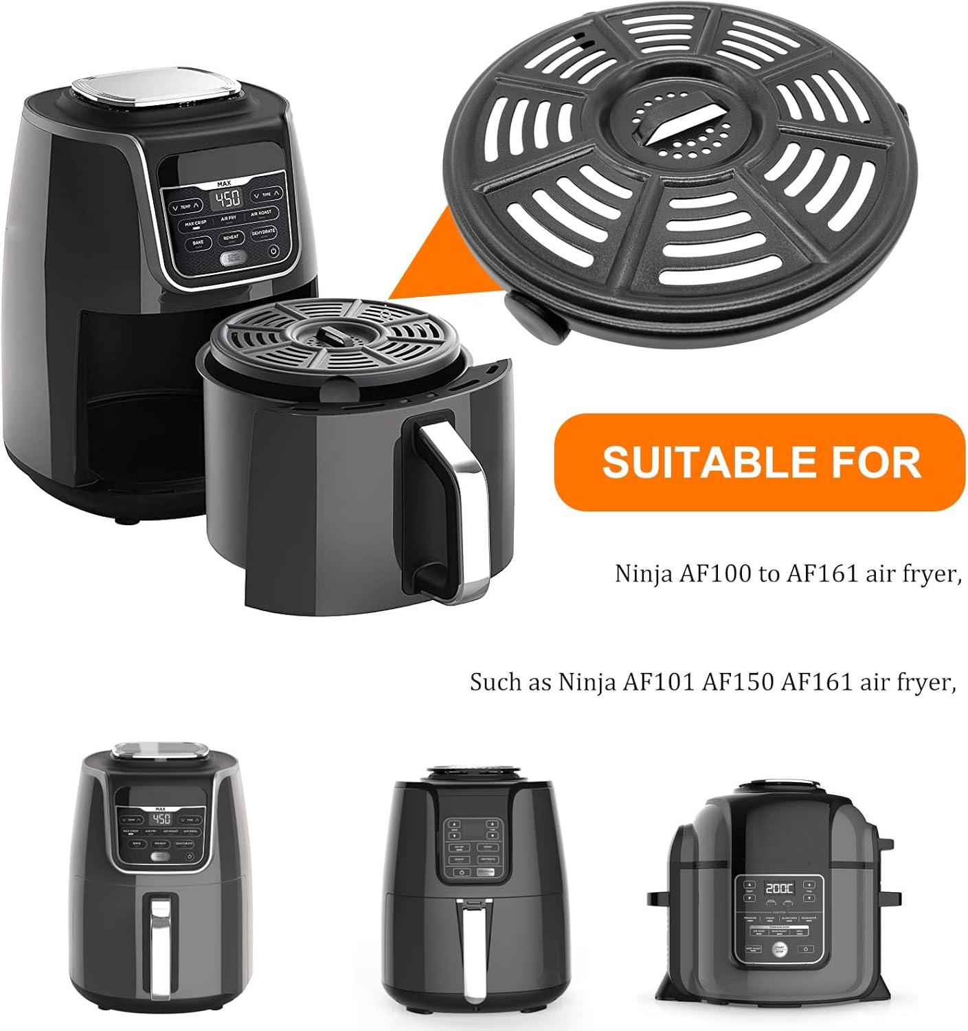 Air fryer Replacement Tray for Ninja AF101 4 QT AF161 Max XL AF150 XL 5.5 Quart Air Fryer, 8.2'' Round Food Grade Air Fryer Grill Pan Grill Plate Crisper Plate Accessories Parts Rack,Dishwasher Safe