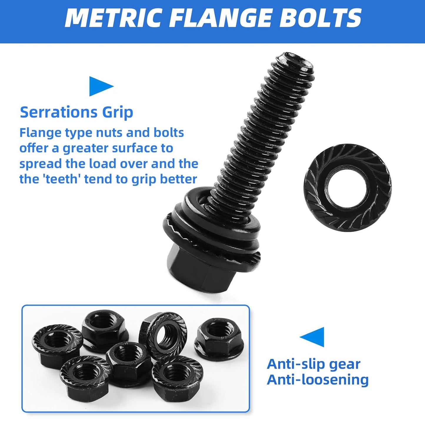 Besitu 280Pcs Metric Flange Bolt Assortment, M6x1.0, M8x1.25, M10x1.5 (12mm to 30mm) Assorted Hex Bolts and Nuts Washers Kit for Automotive, 10.9 Black Zinc Galvanized
