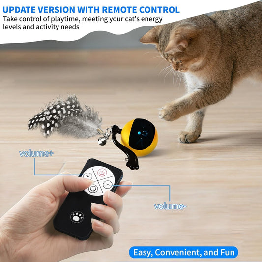 snoslme Interactive Cat Ball Toy, Automatic Moving Cat Toy Ball with Feather Tail, Cats Toy for Chasing and Hunting (Yellow) - PuriLite