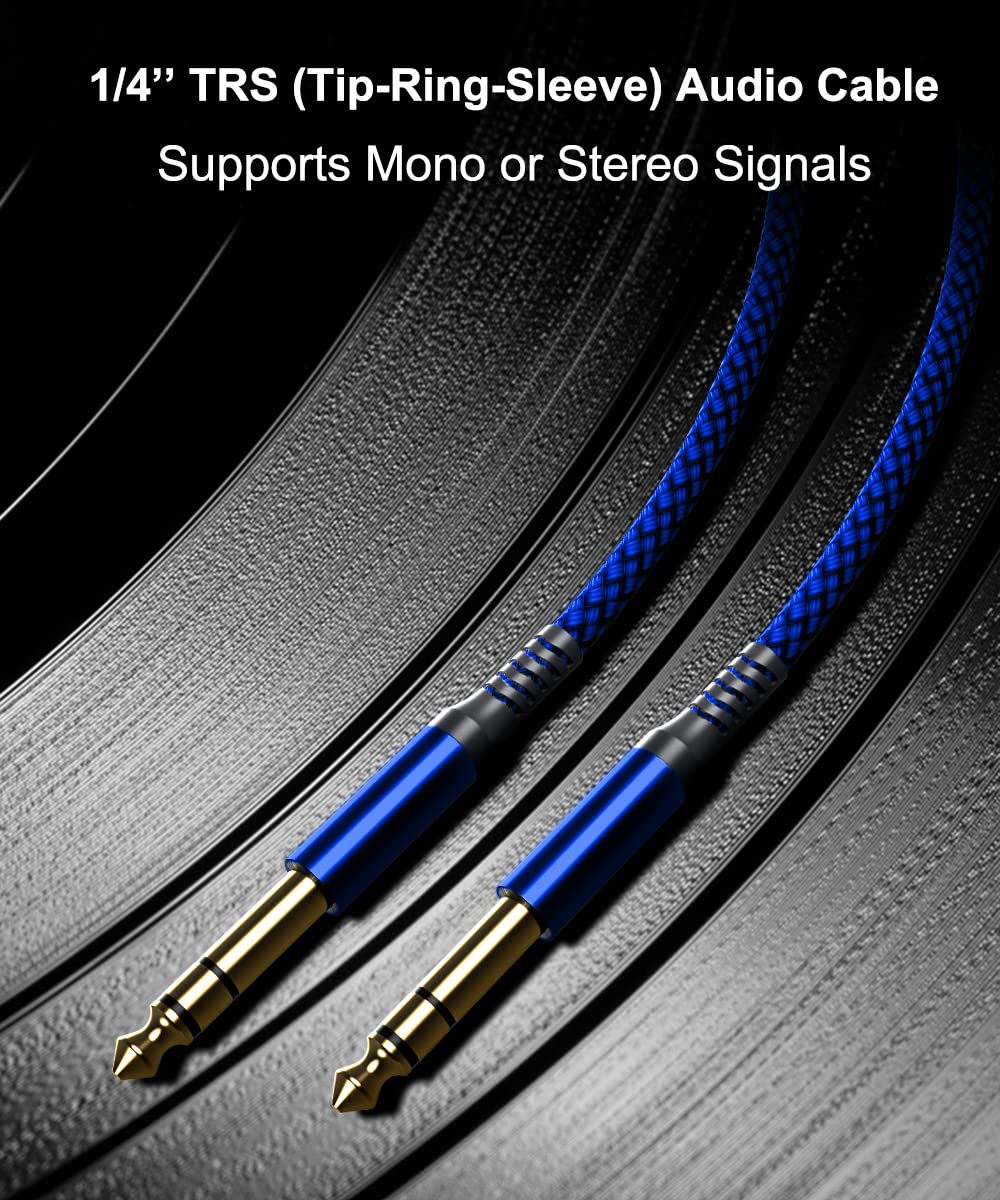 Elebase 1/4 Inch TRS Instrument Cable 10ft 2Pack,Straight 6.35mm Guitar Bass AMP Cord,Quarter inch Male Jack Stereo Audio Balanced TRS Line for Electric Guitar,Bass,Keyboard,Mixer,Amplifier,Speaker