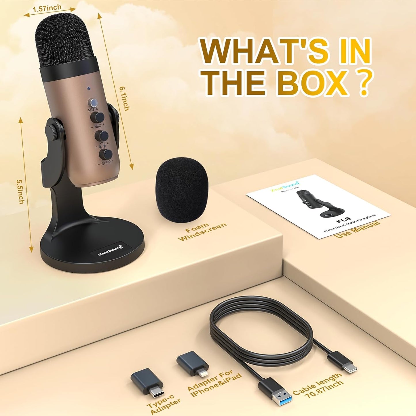 ZealSound USB Microphone,Condenser Phone Computer PC Mic kit,Plug&Play Gaming Microphones for PS 4&5.Mic Gain&Volume Control,Echo &Mute Button for Vocal,Record,Streaming,Discord YouTube Podcast on Mac