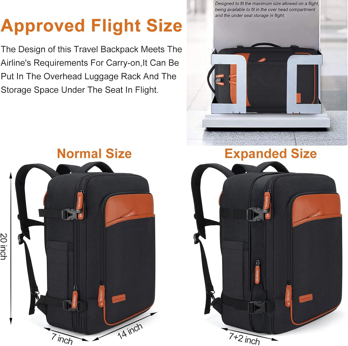 Lumesner Carry on Backpack, Extra Large 40L Flight Approved Travel Backpack for Men & Women - PuriLite