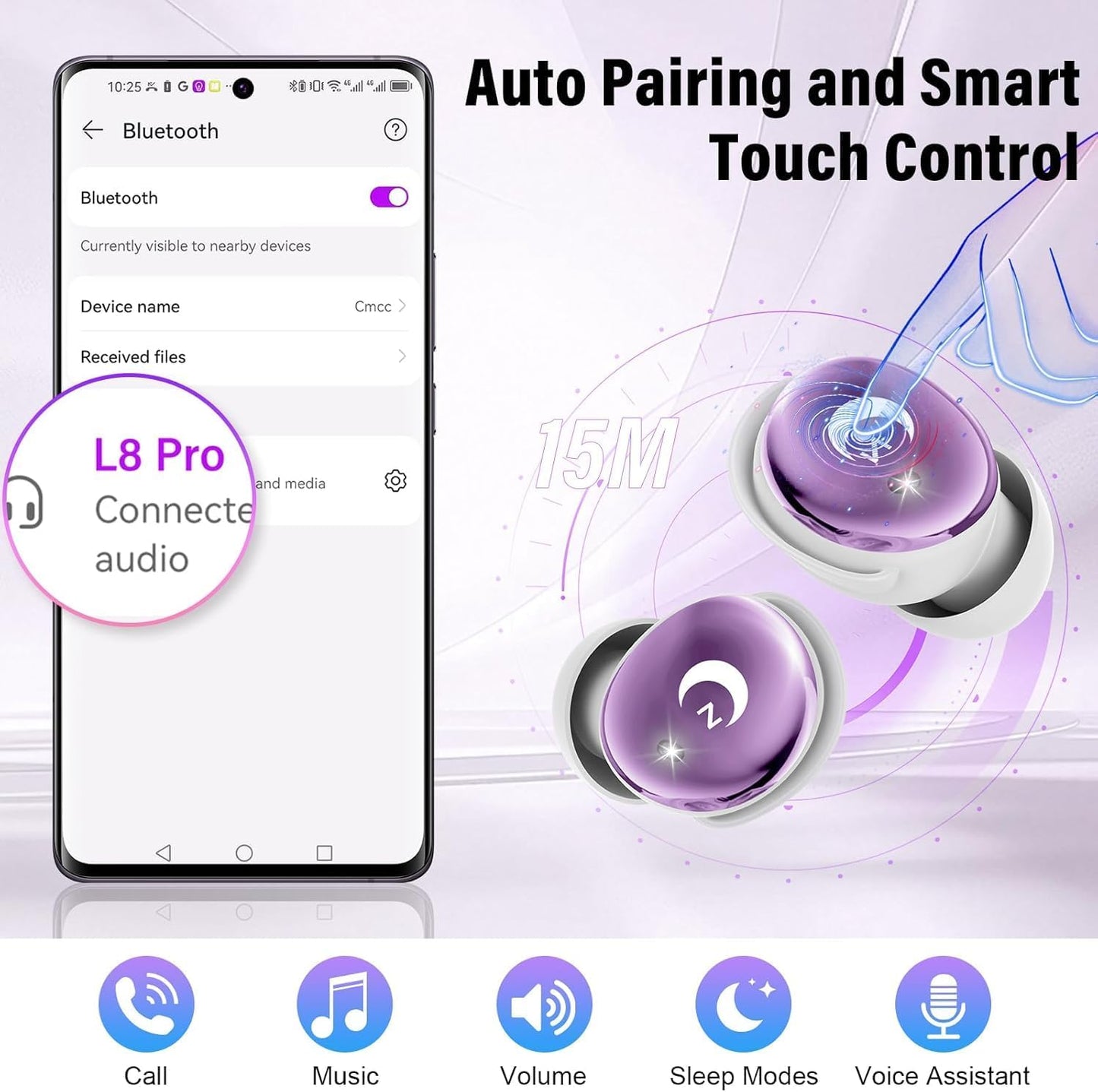 VEKJ Sleep Earbuds, Bluetooth 5.4 Mini Wireless Ear Euds with Multifunctional Touch Screen, 48H Bass Stereo Headphones with Sleep Mode/5 EQ Modes/ENC Noise Cancelling, IPX7 Earphones for iOS Android