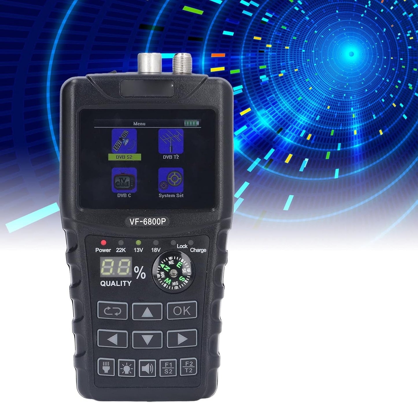 Satellite Finder, Portable Satellite Finder 2.4inch TFT LCD Professional HD Digital Satellite Finder Meter for Testing Strength, SNR, MER and More (US Plug)