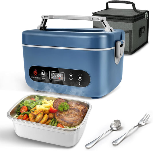 Cordless Electric Lunch Box,100W Self Heating Lunch Box,5 Cups Heated Lunch Box for Men,Multi-Mode Automatic Heating,Suitable for Office/Outdoor Use,Comes with an Insulated Bag and Utensils