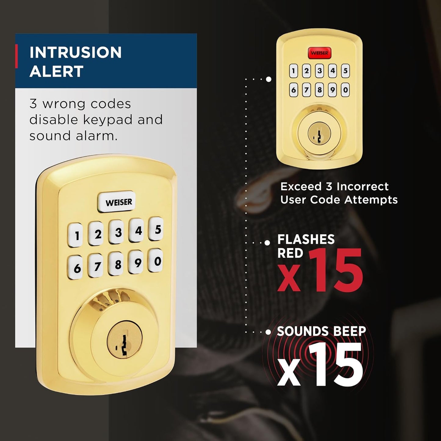 Weiser Powerbolt 3 Matte Black Keyless Entry Door Lock/Deadbolt Lock, 10-Button Keypad Door Lock with Auto Lock and 12-Month Battery Life, Electronic Door Locks for Front Door, Home Décor