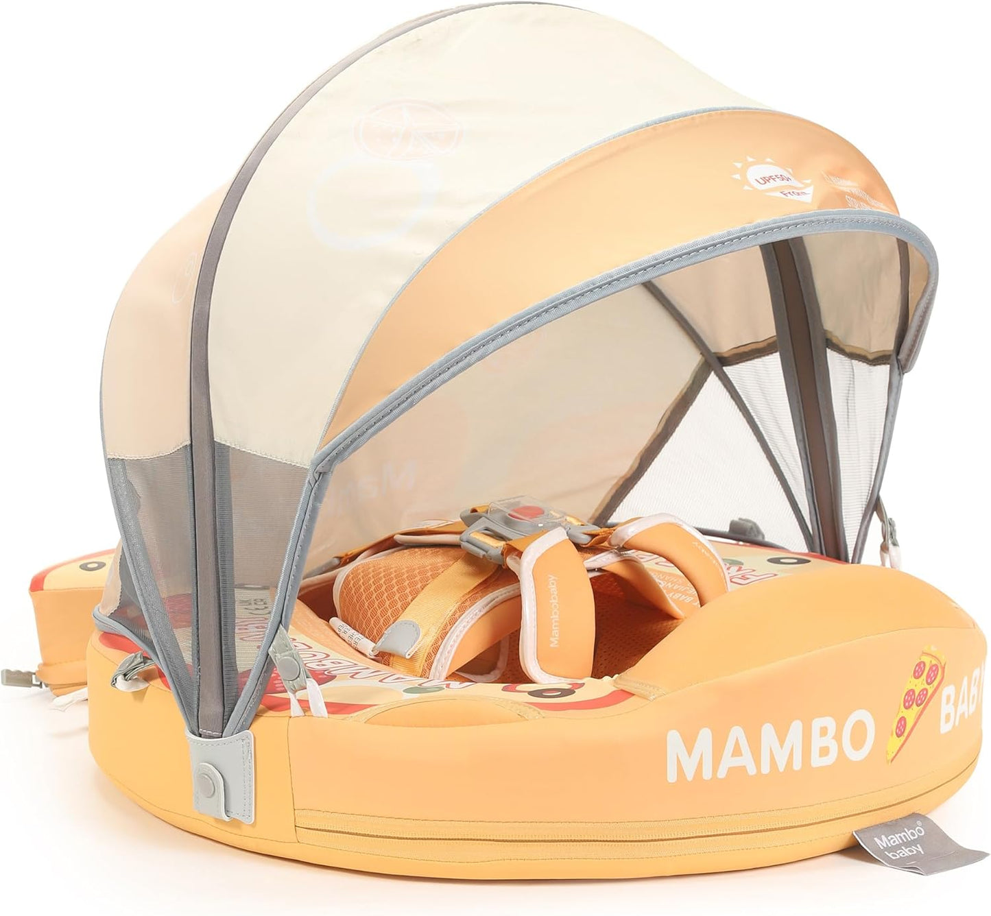 Mambobaby Baby Swim Float with Canopy, Non-Inflatable Solid Baby Float, Upgrade Soft Skin-Friendly Material Infant Swim Float