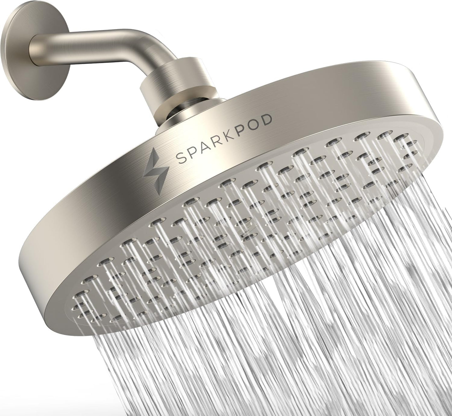 SparkPod Shower Head - High Pressure Rain - Premium Quality Luxury Design - 1-Min Install - Easy Clean Adjustable Replacement for Your Bathroom Shower Heads (Luxury Polished Chrome, 6 Inch Round)