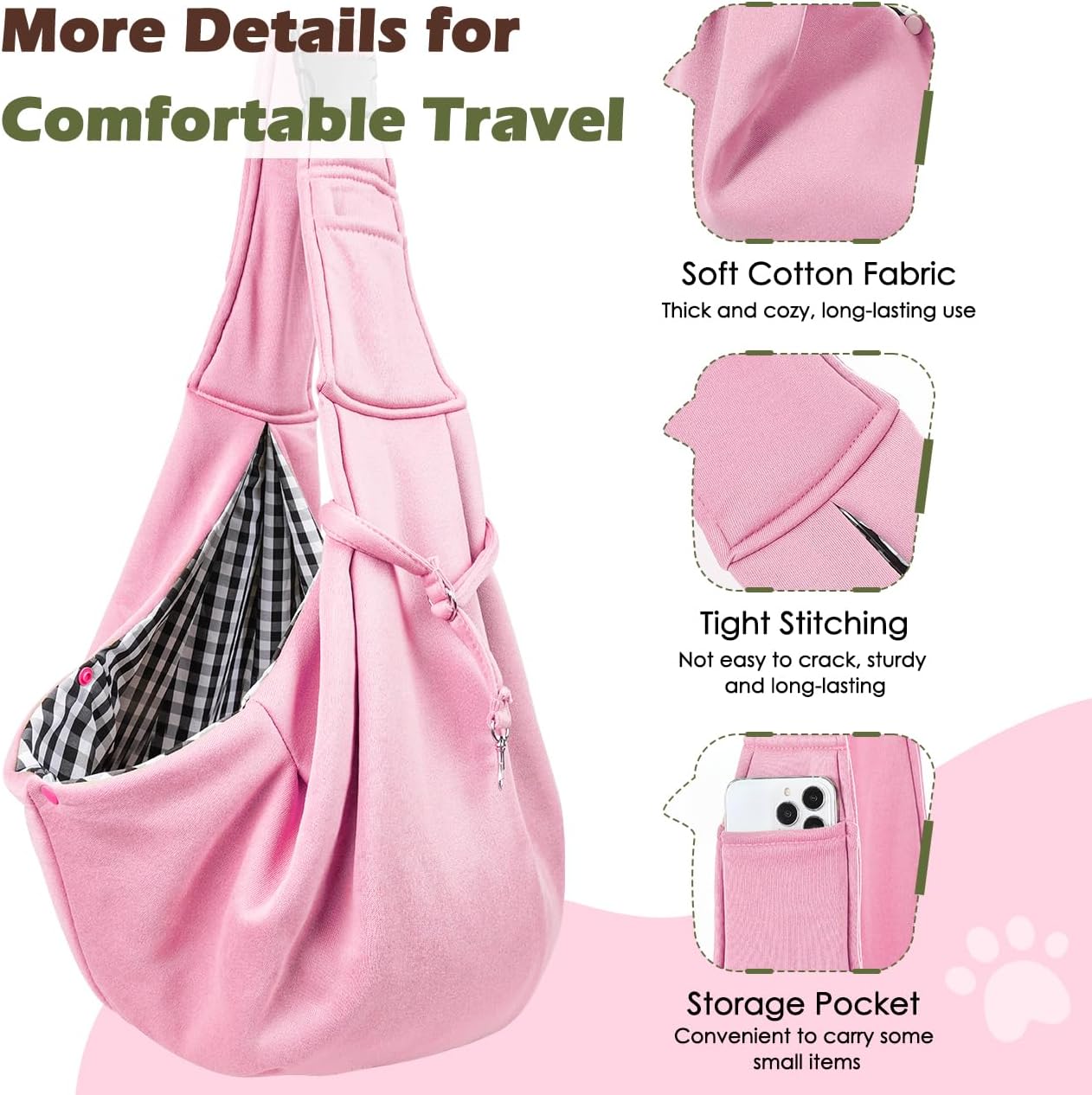 Pawaboo Small Dog Sling Carrier, Reversible Hands Free Dog Sling Carrier for Small Dogs and Cats, Puppy Sling Carrier with Adjustable Strap Buckle & Safety Harness, Puppy Essentials, Grey