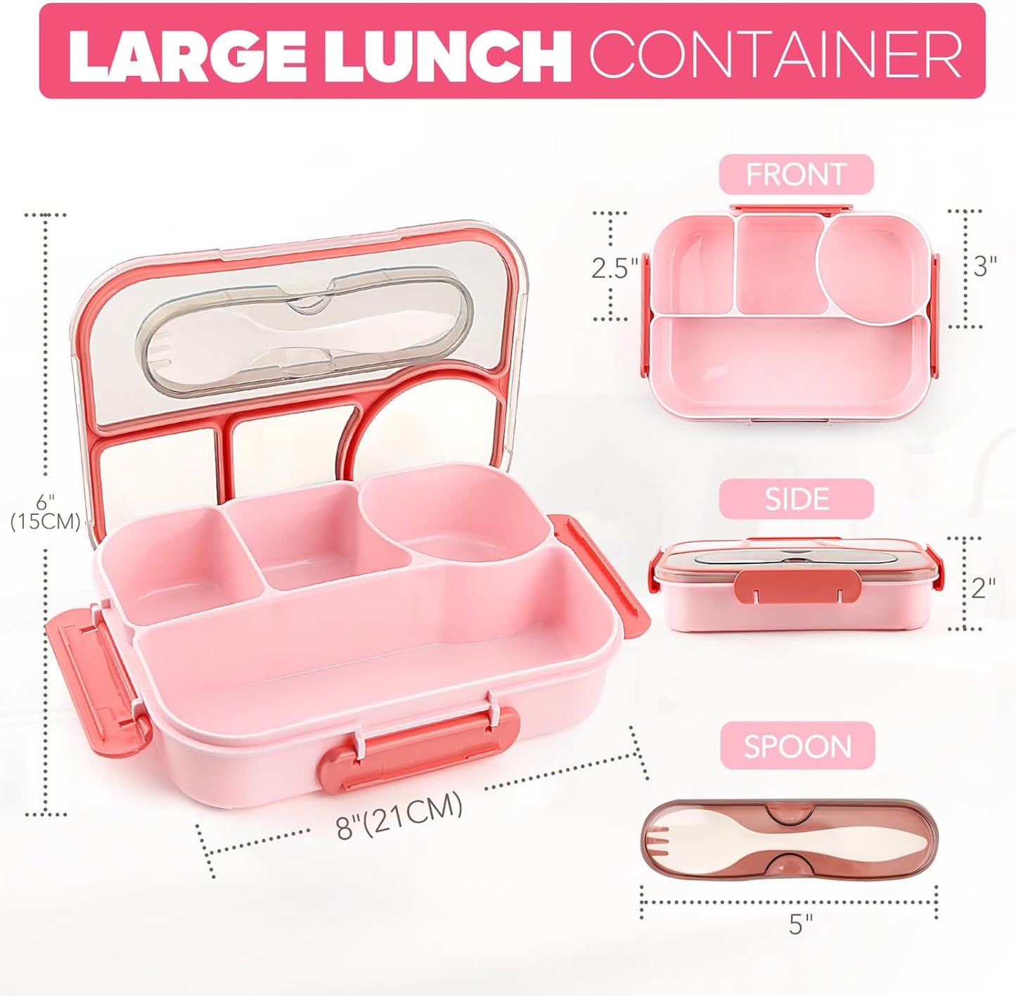 Bento Box Adult Lunch Box with 4-Compartment Leakproof Lunch Containers Microwave and Dishwasher Safe Bento Box with Spoon