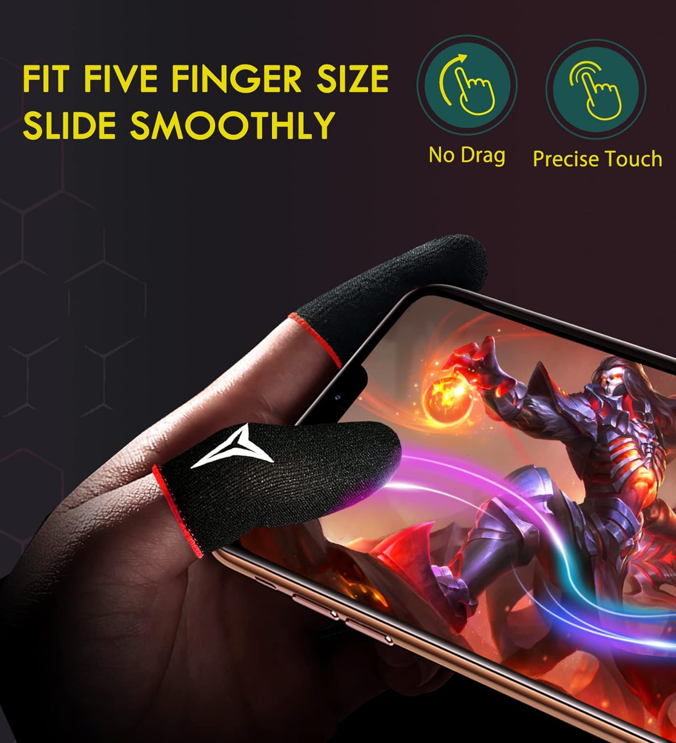 6 PCS Mobile Phone Gaming Finger Sleeves, Nuozme Finger Sleeves Compatible with All Touchscreen Devices, 0.15mm Superconducting Nanofibers, Smooth Feel, Anti-Sweat, Extremely Thin, Red Edge
