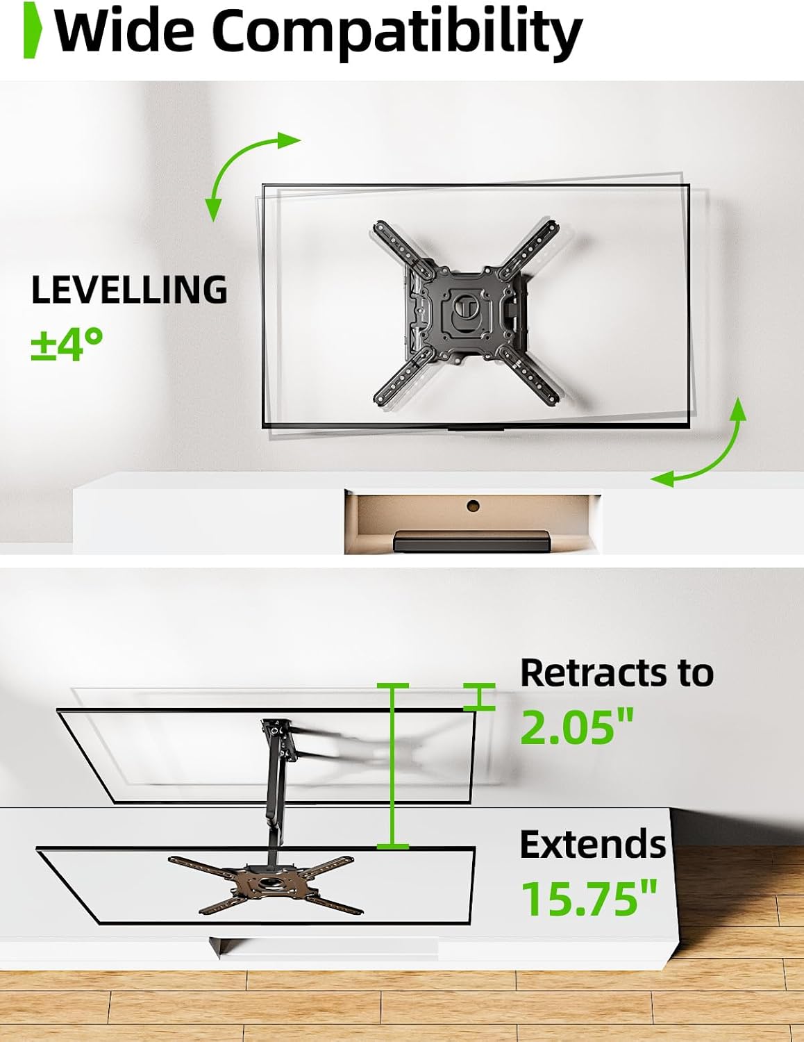USX MOUNT Full Motion TV Wall Mount for 26-60 Inch TVs up to 77Lbs, Wall Mount TV Bracket, Single Stud Articulating TV Mount, Smooth Swivel Extension, Max VESA 400x400 mm, XMM915