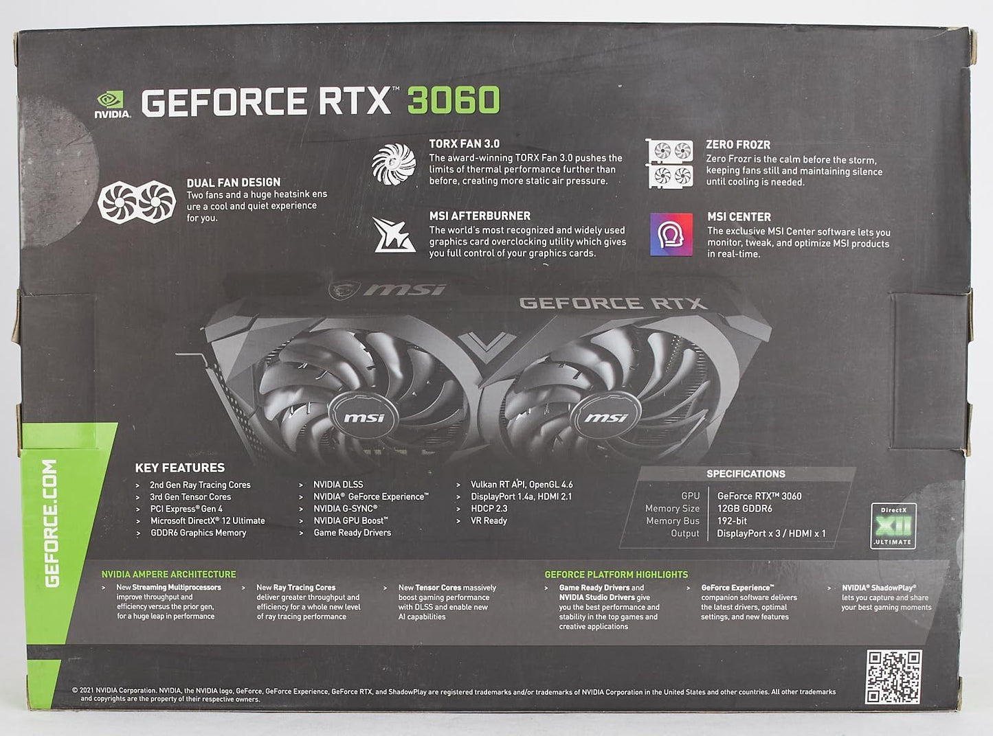 MSI Gaming GeForce RTX 3060 12GB 15 Gbps GDRR6 192-Bit HDMI/DP PCIe 4 Torx Twin Fan Ampere OC Graphics Card (RTX 3060 Ventus 2X 12G OC)