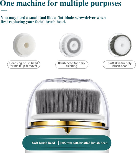 Facial Cleansing Brush,Face Scrubber,Electric Face Cleansing Brush,Comes with Three Replaceable Brush Heads,and USB Rechargeable,Electric Exfoliating Rotating Massage Device Waterproof Deep Cleaning - PuriLite