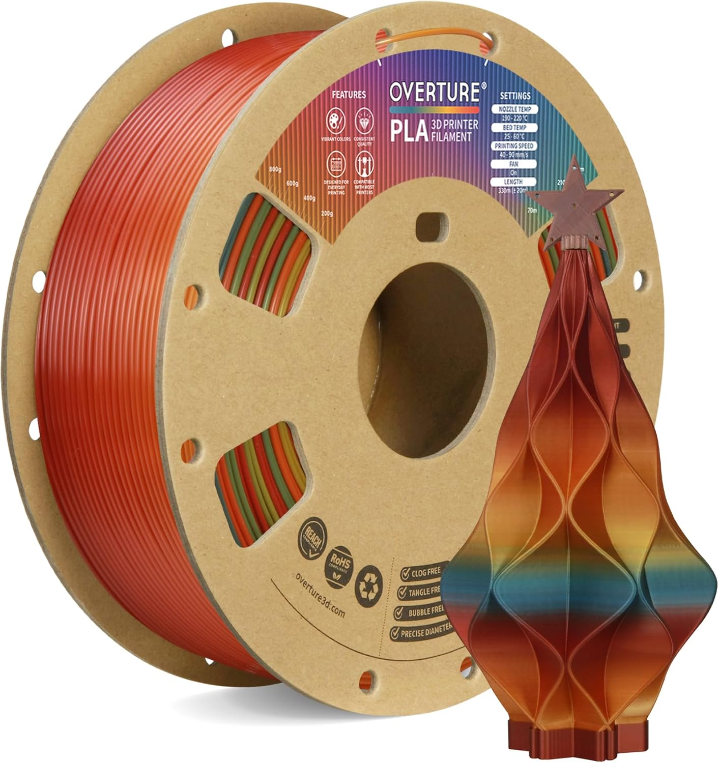 OVERTURE PLA Filament 1.75mm PLA 3D Printer Filament, 1kg Cardboard Spool (2.2lbs), Dimensional Accuracy +/- 0.02mm, Fit Most FDM Printer (Black 1-Pack)