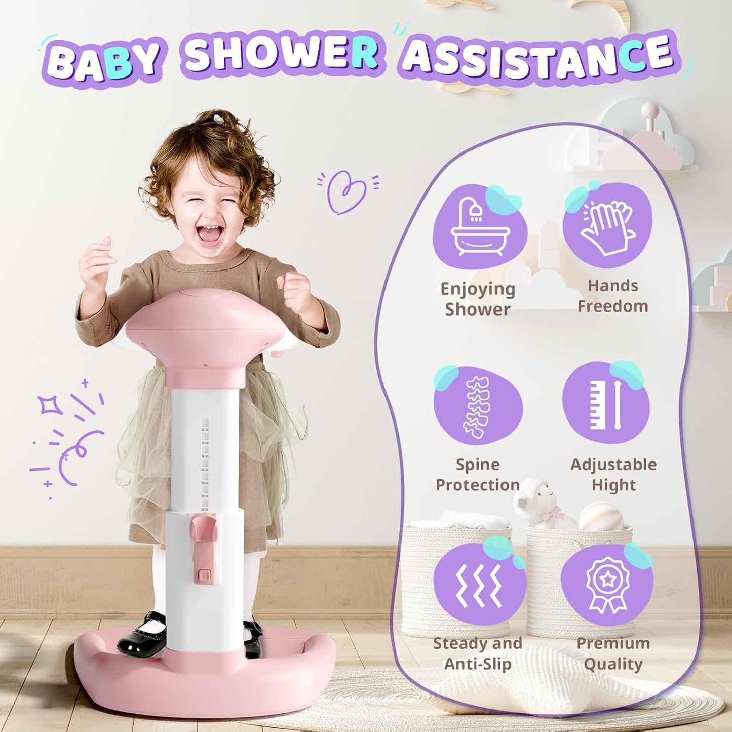 COOSEYA ® Baby Bathtub With Shower Stand Support|Anti-Pinch Soporte para Bañera de Bebé Adjustable Baby Shower Tower, Smart Water Flow Hug Tower for 6-36 Months, Ideal baby shower gifts