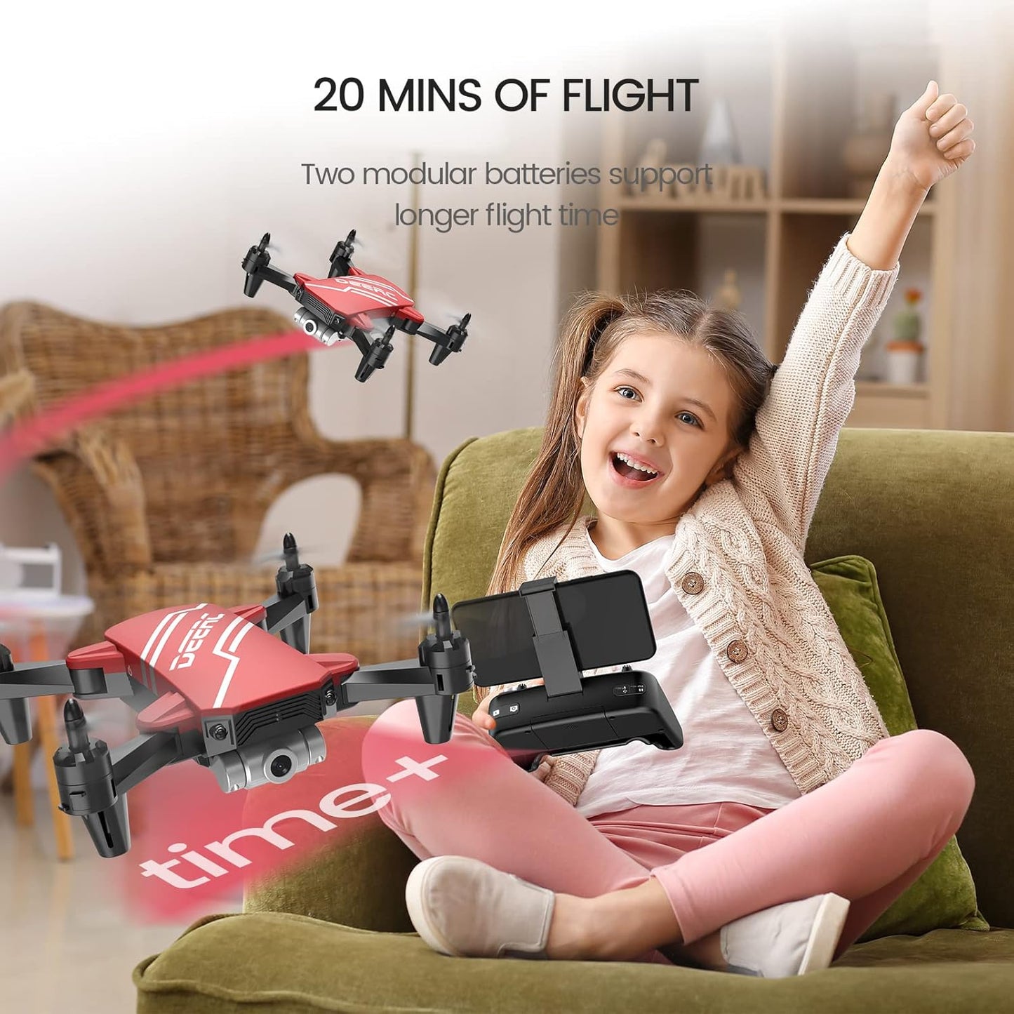 DEERC D20 Mini Drone Foldable for Kids with 720P HD FPV Camera Remote Control Toys Gifts for Boys Girls with Tap Fly,Auto Hover,Voice/Gesture Control,Speed Adjustment,2 Batteries,3D Flip
