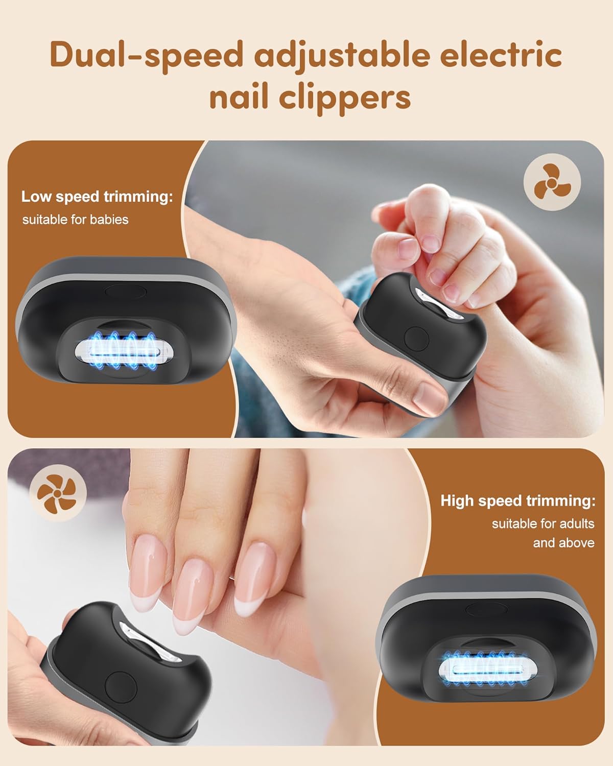 Electric Nail Clipper,Baby Nail Clippers with Light 2-Speed USB Rechargeable Trimmer with Magnetic Cover & Upgraded Nail Storage, Kids, Adults, Seniors, Caregivers (Silver-Black)