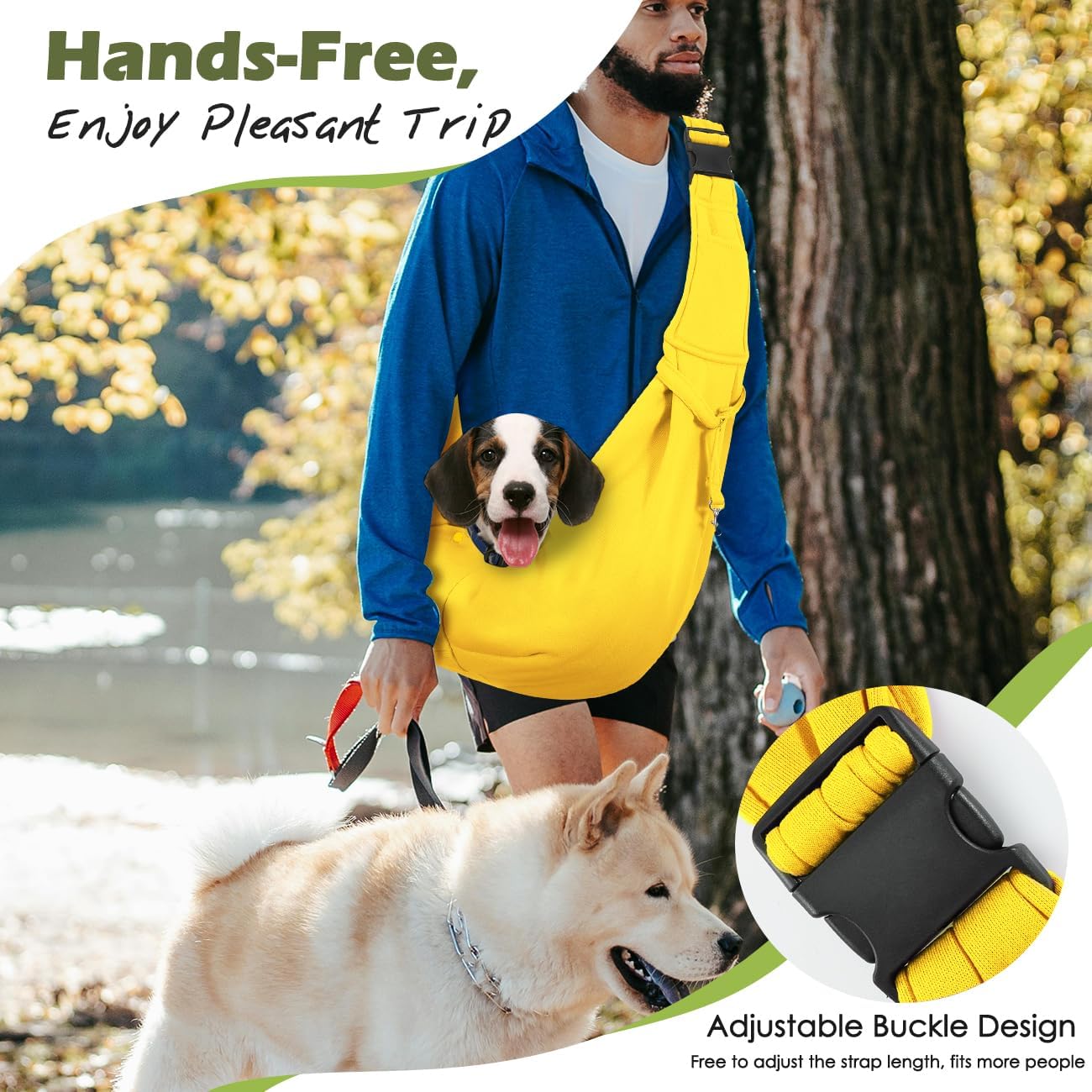 Pawaboo Small Dog Sling Carrier, Reversible Hands Free Dog Sling Carrier for Small Dogs and Cats, Puppy Sling Carrier with Adjustable Strap Buckle & Safety Harness, Puppy Essentials, Grey