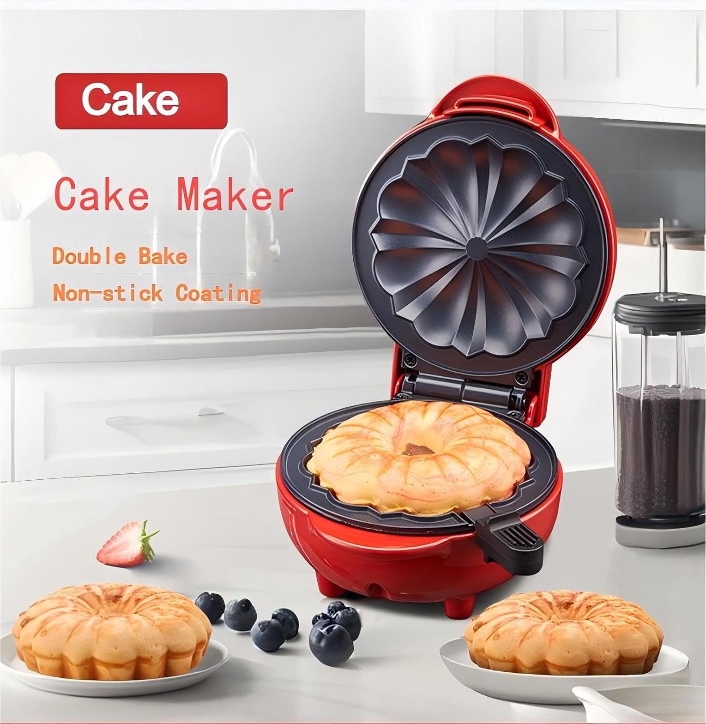 Mini Maker Waffle Maker 5“ Non-Stick Waffler Iron Stuffler Stuffed Wafflera Adjustable Browning Control, Heart, Azure