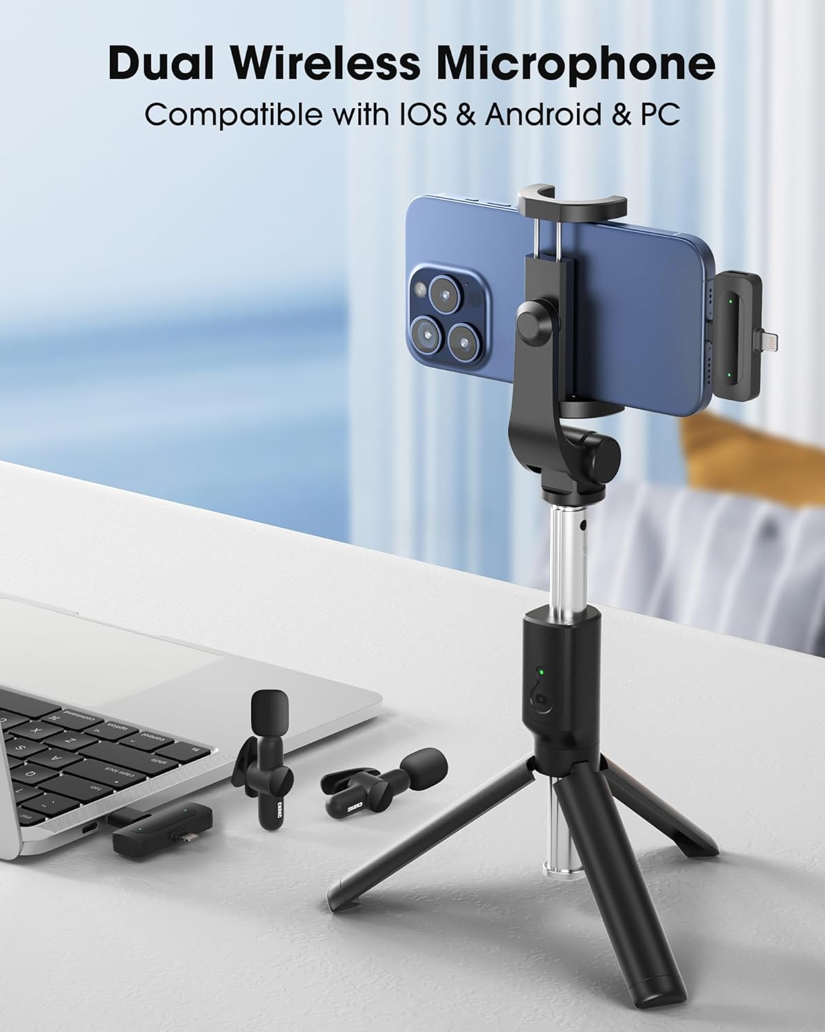 CKOKC Wireless Microphone for iPhone - Android Phone and Laptop PC, USB Microphones for Podcasting, Lavalier Microphone for Interview Video Vlog YouTube