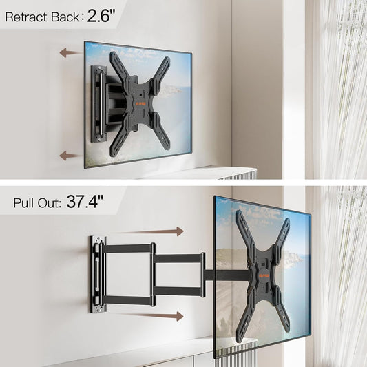 ELIVED Long Arm TV Wall Mount for Most 26-65 Inch TVs, 37.4 Inch Long Extension TV Mount Swivel and Tilt, Max VESA 400x400mm, Full Motion Wall Mount tv Bracket Holds up to 77 lbs. - PuriLite