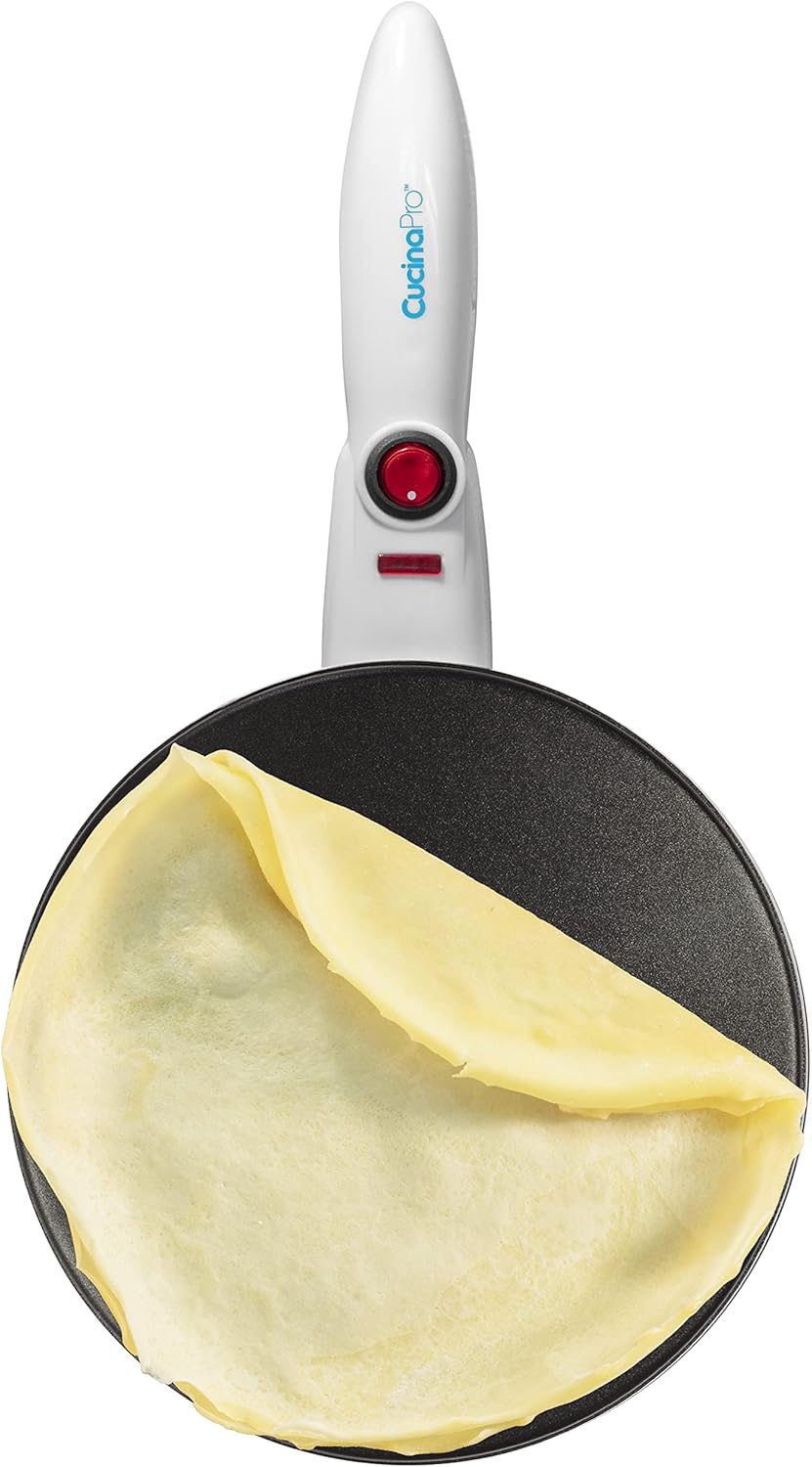 CucinaPro Cordless Crepe Maker- FREE Recipe Guide, NonStick Dipping Plate plus Electric Base & Batter Spatula, Portable Compact Baker, Homemade Holiday Morning Breakfast or Dessert Treat, Gift for Her