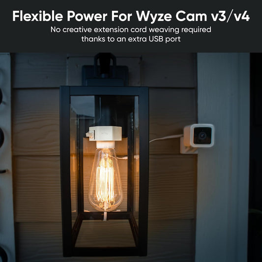 WYZE Lamp Socket Power Adapter for Wyze Cam v3 | Outdoor Camera Power Adapter | Motion-Activated Lighting | White
