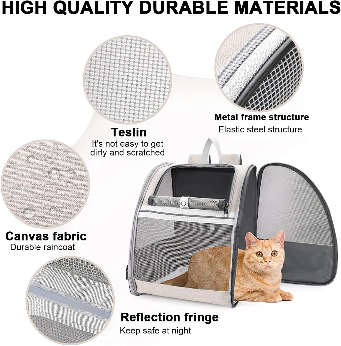 Large Cat Carrier Backpack, Pet Backpack Carrier for Small Dog Up to 16 Pounds, Breathable Vented Design Backpack for Travelling and Hiking Outdoor, White…