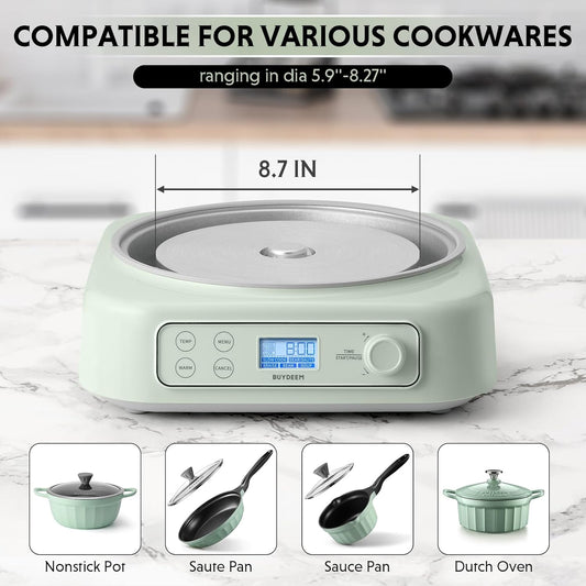 BUYDEEM LP55 5-in-1 Slow Cooker, Compatible with Various Cookwares, Multi-Cooker with Two Temperature Settings, Auto Keep Warm for 2H, Cozy Greenish, No Pot Included - PuriLite