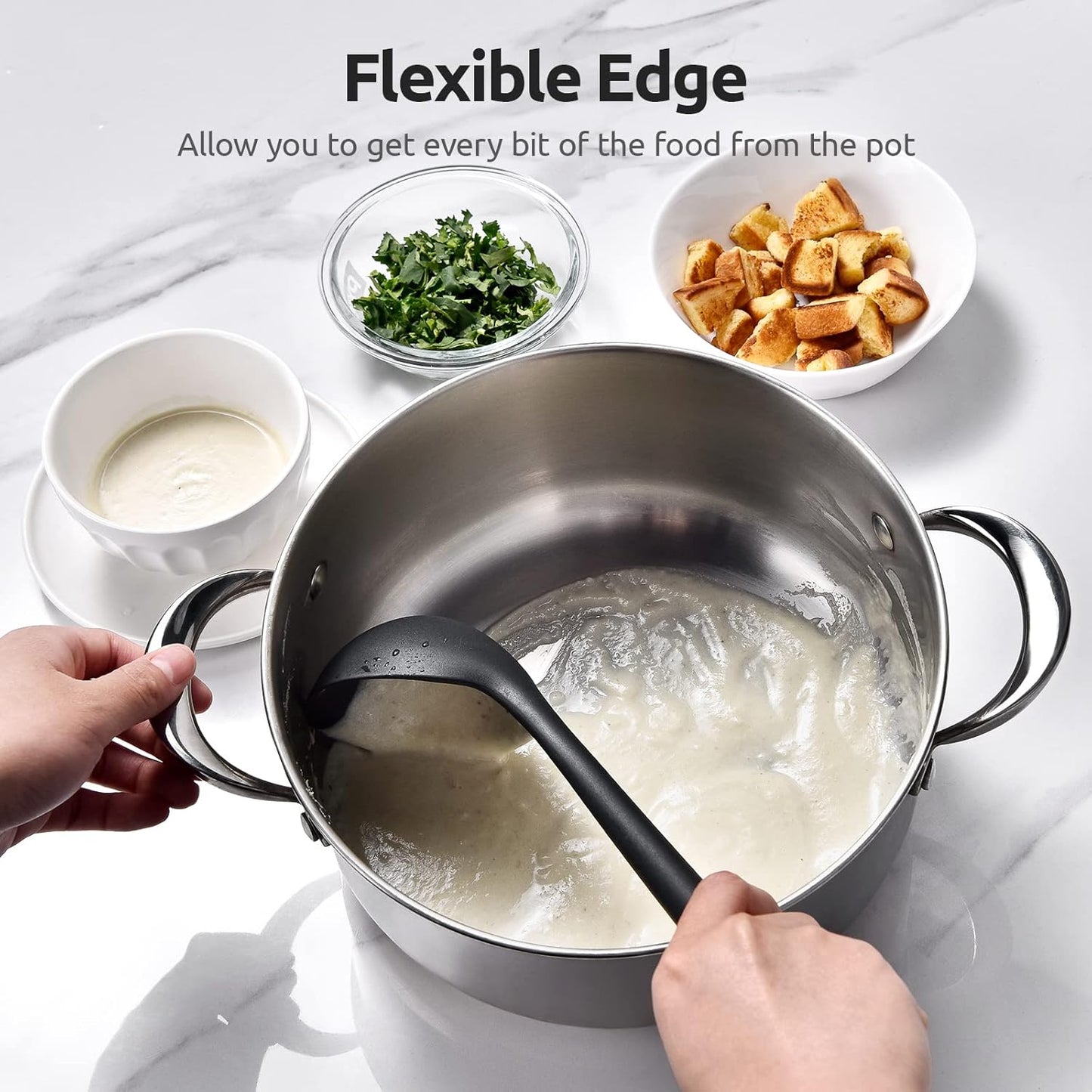 13 inch Silicone Soup Ladle: U-Taste 600ºF Heat Resistant 4 oz Large Non-Stick Seamless Rubber Kitchen Deep Serving Spoon with Non-Slip Solid Long Handle for Cooking Sauce/Stews/Gravies/Chili(Purple)