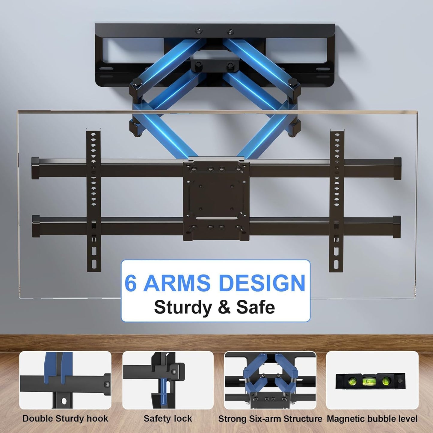 Suptek Full Motion TV Wall Mount for 32 to 84 Inch TV, Swivel and Tilt with Articulating Dual Arms, Max VESA 600X400mm, Holds up to 132lbs, Fits Max 16" Wood Studs, MA01A