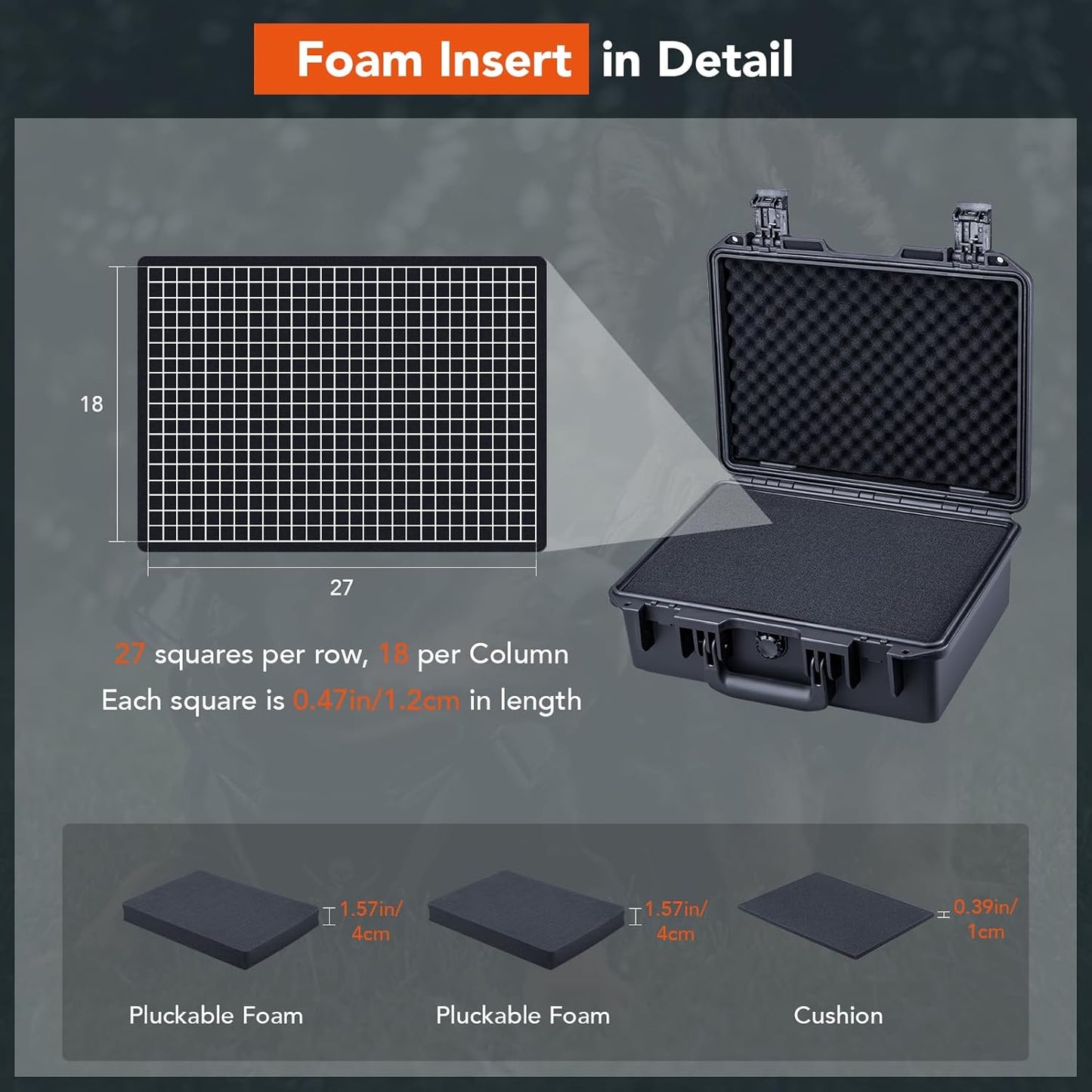 Lykus HC-3810 Waterproof Hard Case with Customizable Foam Insert, Interior Size 38x28x13.5cm, Suitable for Camera, Lens, Drone, mic, Flashlight, Telescope, Action cam, Electronics, Tools, and More