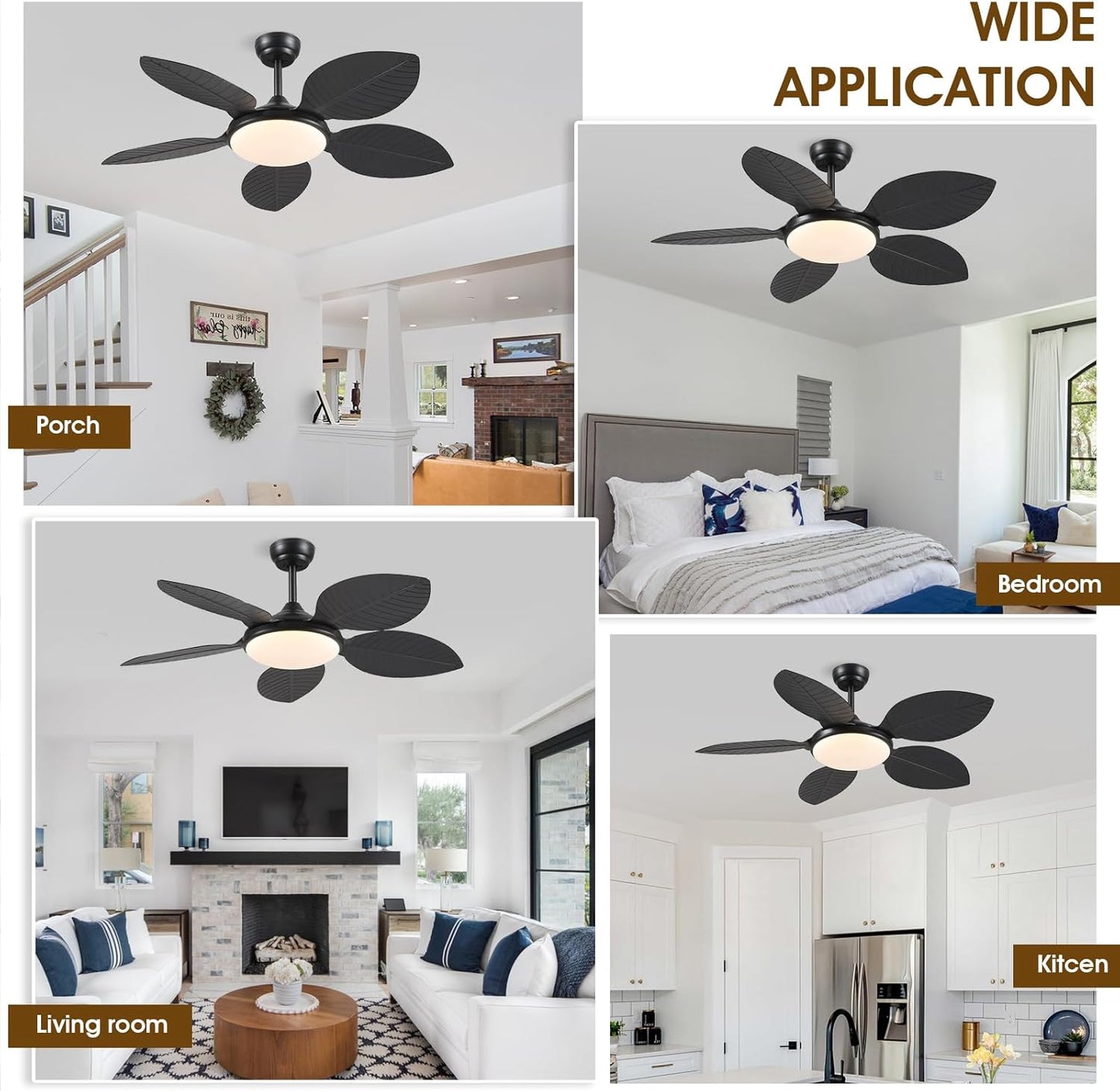 Wiviniya Ceiling Fans with Lights and Remote/APP Control, 44 Inch Tropical Palm Leaf Ceiling Fan with LED Lights, Outdoor Ceiling Fans for Patios Porch, Reversible Quiet Motor, Dimmable, Light Brown