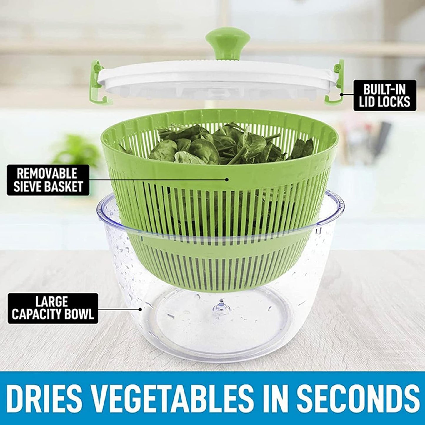 Salad Spinner with Hand Crank, Multifunctional Vegetable Spinner, Salad Dryer, Kitchen Tool