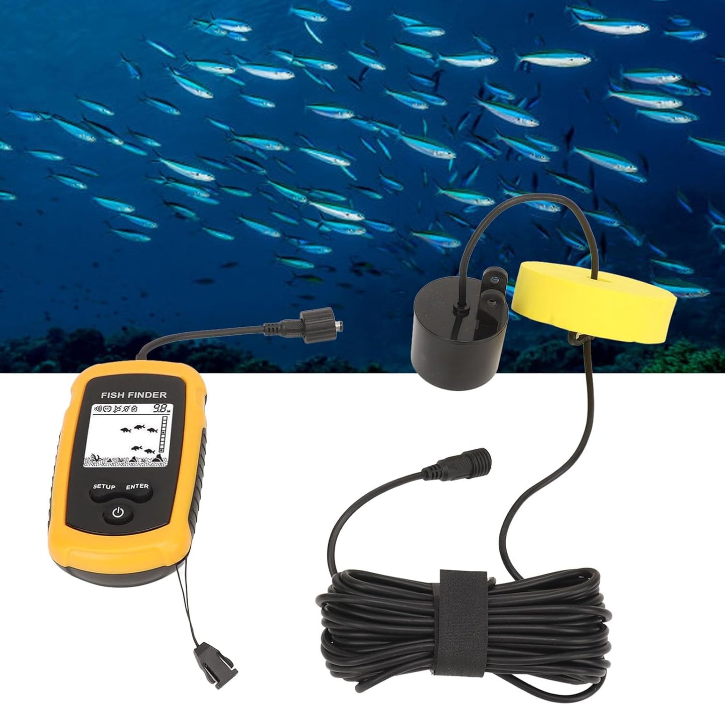 Portable LCD Display Fish Finder with 200khz Sonar Frequency, Handheld Portable Fish Depth Finder Fish Schools Alarm, Ideal for Kayak Boat Fishing