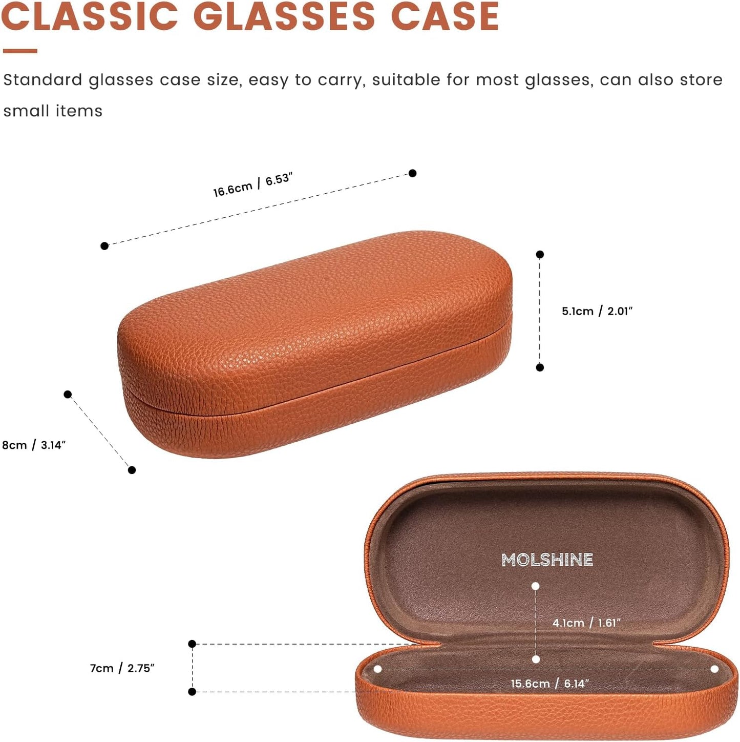 molshine Hard Shell Leather Sunglasses Case,Classic Large Glasses Case for Women Men,Sunglass Eyeglasses
