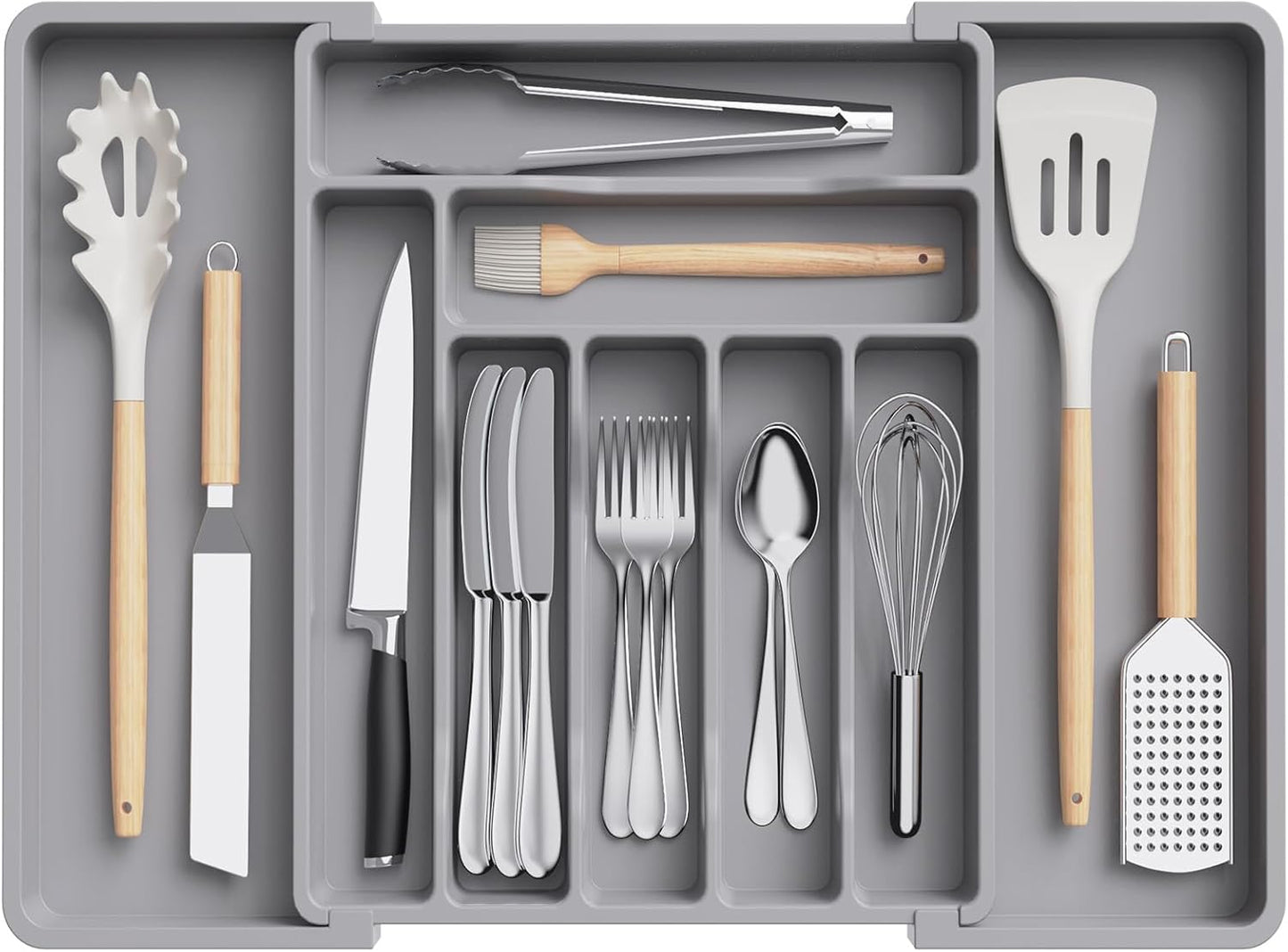 Lifewit Cutlery Organizer, Expandable Utensil Organizer for Kitchen, Utensil Holder, Adjustable Cutlery Rack Organizer for Spoons, Knives, Kitchen Organizers and Storage, Black