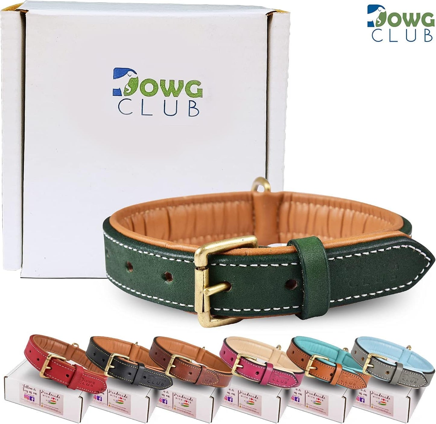 DowgClub | Genuine Leather Dog Collar | Full Grain, Heavy Duty | Comfortable, Strong | Best for Pups, Small, Medium & Large Breeds | Pink, Brown, Black, Tan