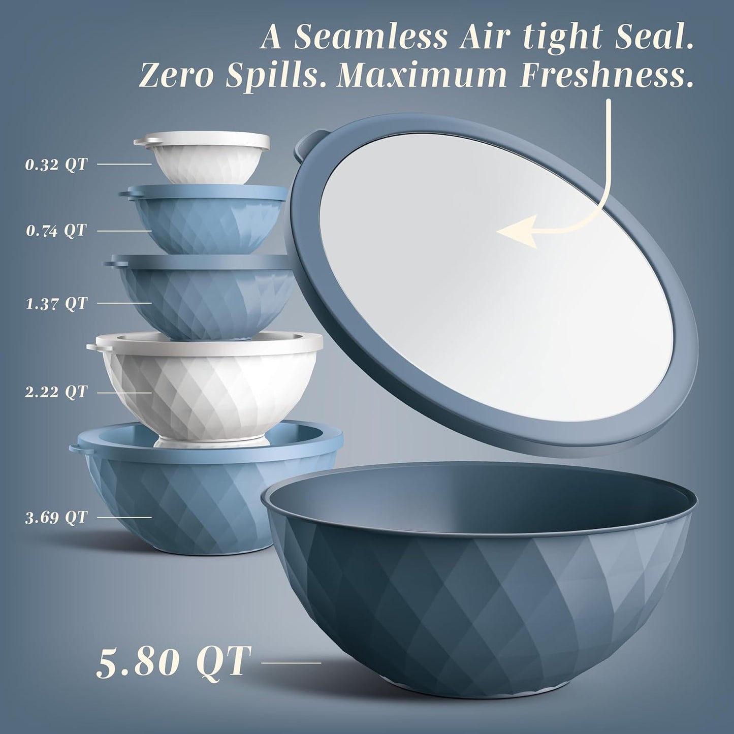 COOK WITH COLOR Mixing Bowls with TPR Lids - 12 Piece Plastic Nesting Bowls Set Includes 6 Prep Bowls and 6 Lids, Microwave Safe Mixing Bowl Set (Mint)