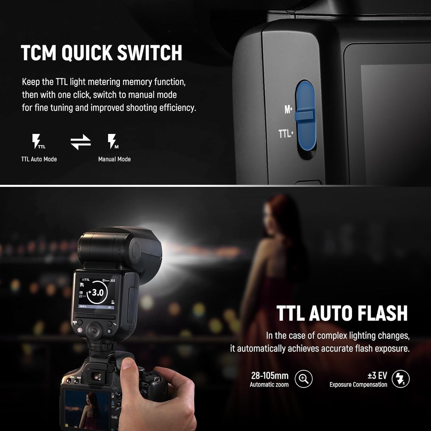 NEEWER Z2PRO-C 2.4G TTL Round Head Flash Speedlite Compatible with Canon, Wireless Compatible with Godox, Upgraded UI, 76Ws 1/8000s HSS, TTL/M TCM Switch, 7.2V/3000mAh Battery, 600 Full Power Flash