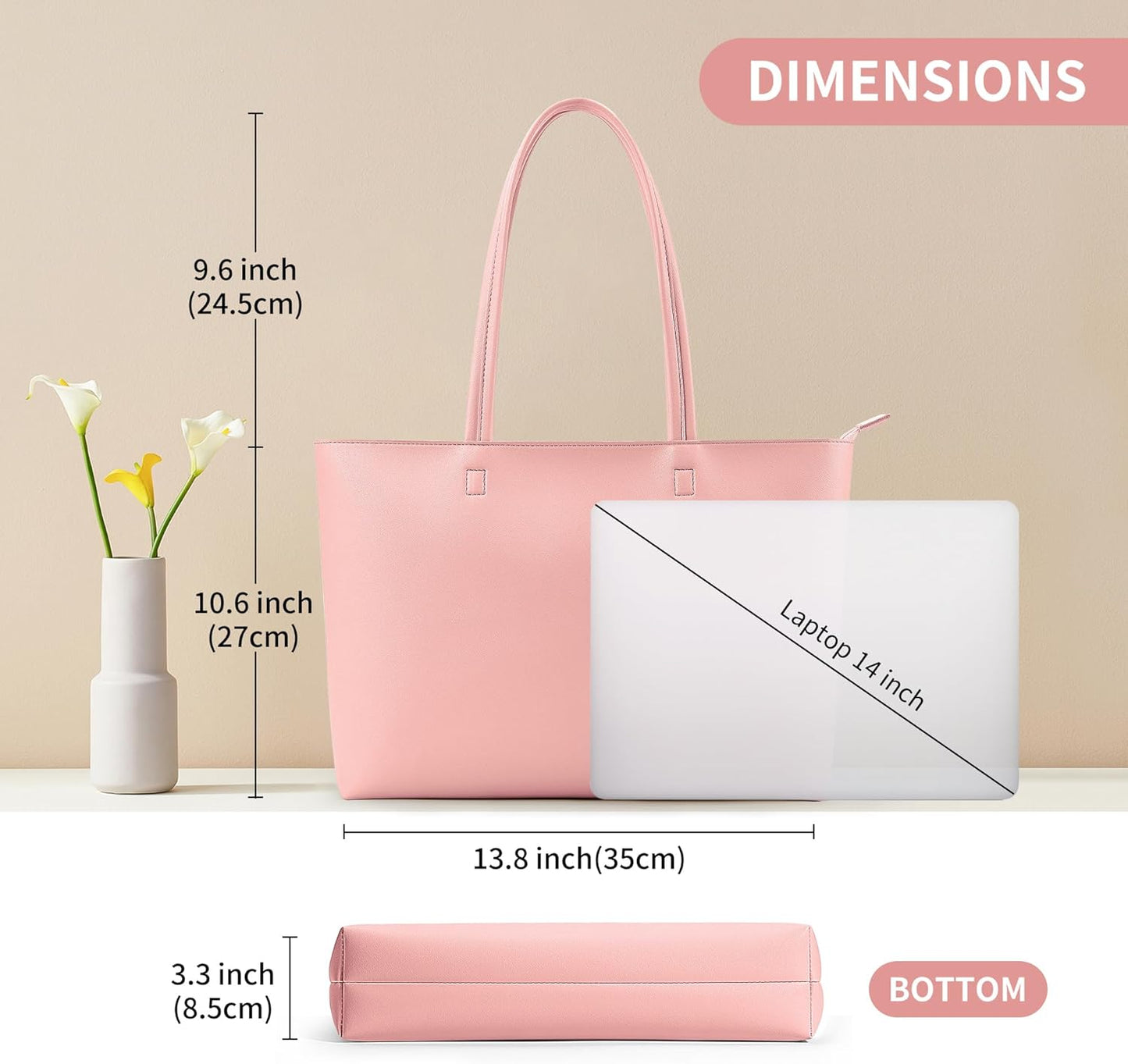 KALIDI Tote Bag Zipper Shoulder Bag Faux Leather Purses for Women Large Casual Handbag Work Dating College