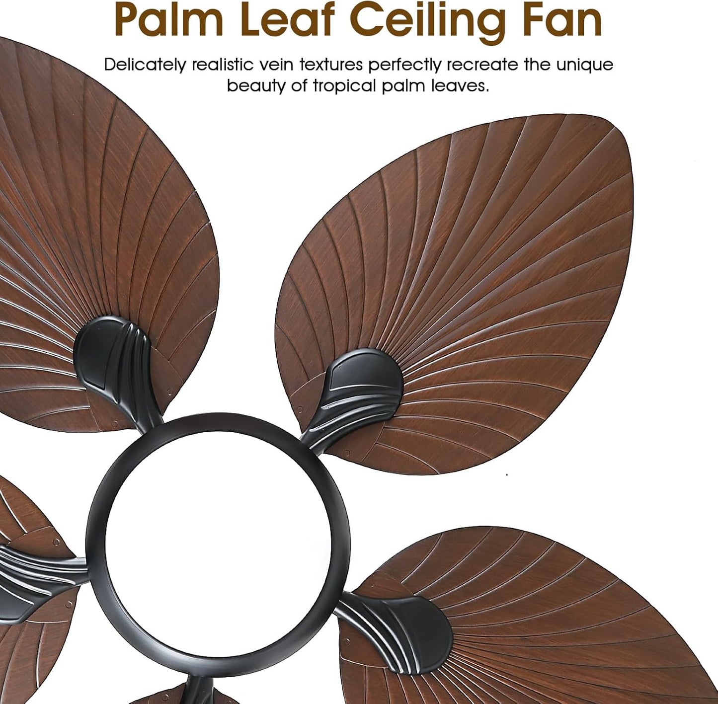 Wiviniya Ceiling Fans with Lights and Remote/APP Control, 44 Inch Tropical Palm Leaf Ceiling Fan with LED Lights, Outdoor Ceiling Fans for Patios Porch, Reversible Quiet Motor, Dimmable, Light Brown
