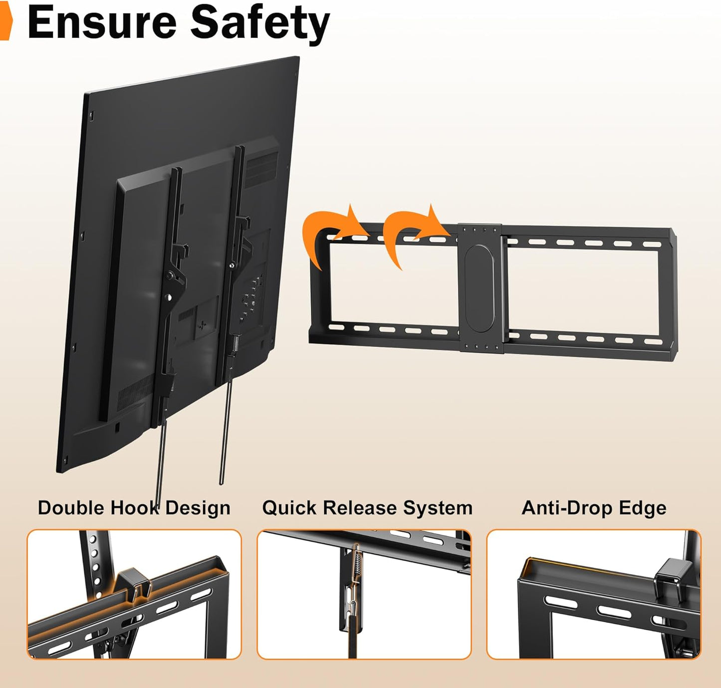 XINLEI Universal Tilt TV Wall Mount for Most 37-75 Inch TV, Fit 16", 18", 24" Stud Low Profile Wall Mount TV Bracket with Quick Release Lock, Holds up to 132 lbs, Max VESA 600 x 400mm MT5083